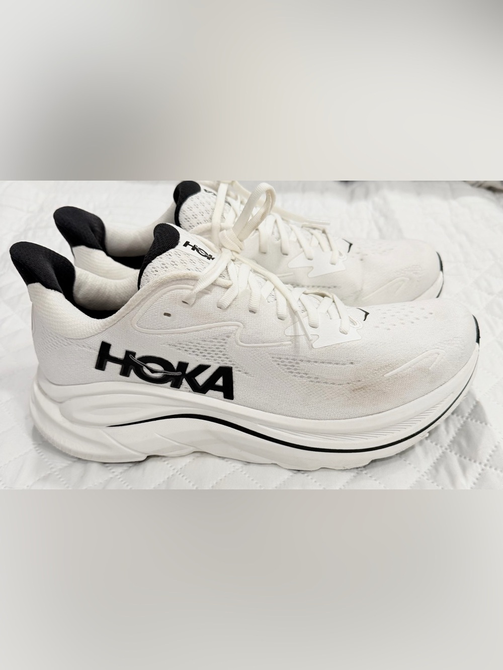 Hoka White and Black Cushioned Running Sneakers